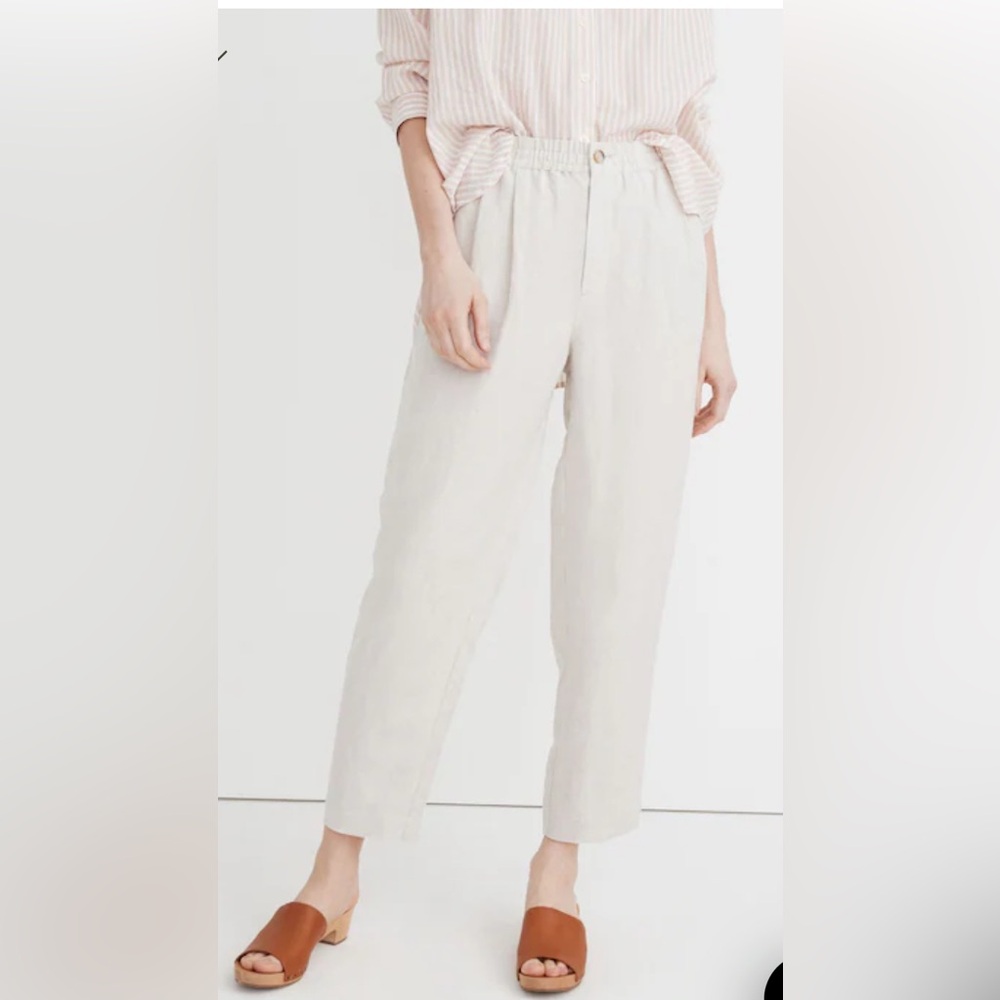 Madewell Cropped Elastic Waist High Rise Linen-Blend Track Trousers Pants XS